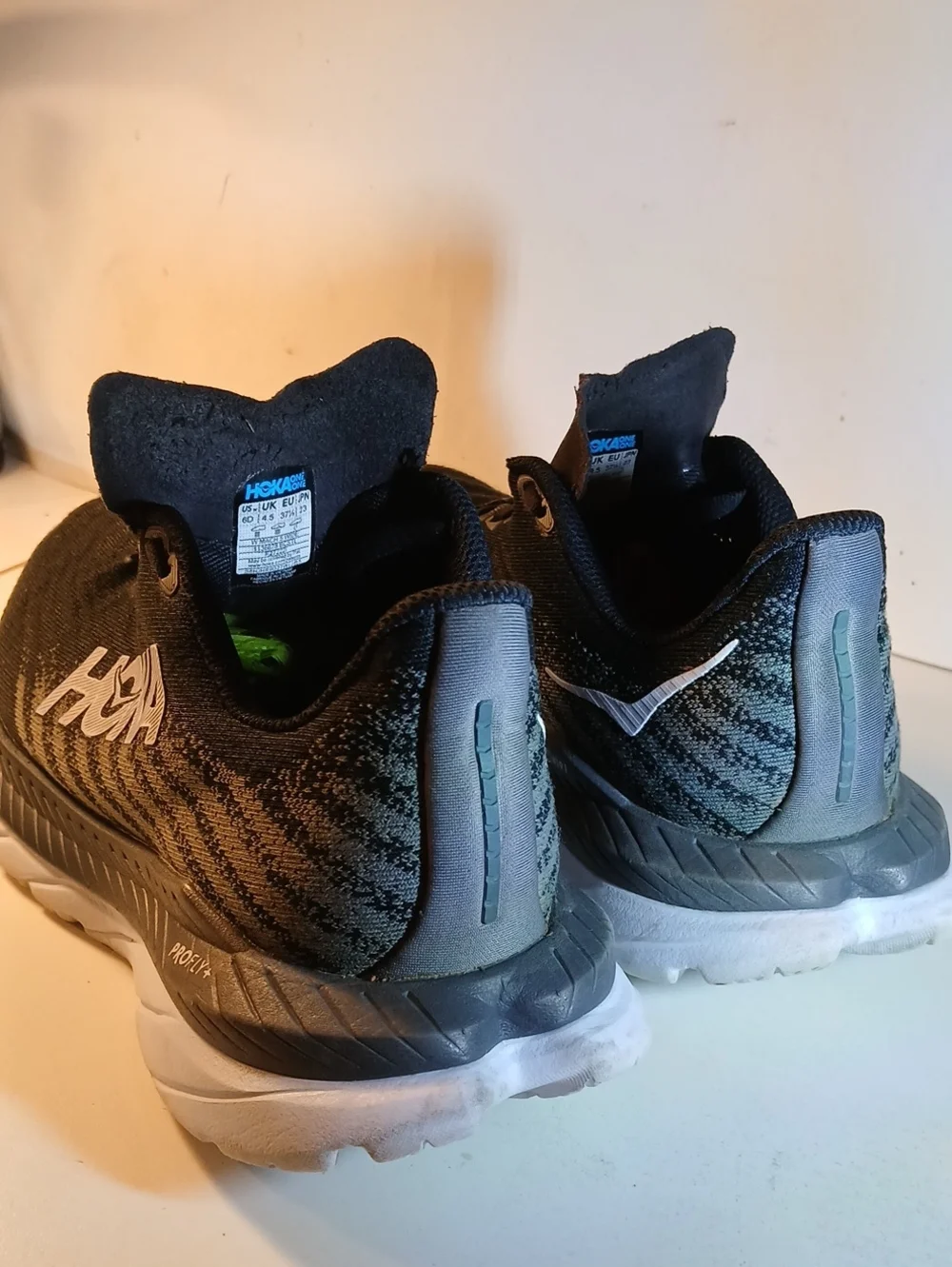 Hoka Women's Mach5 Castlerock Black Mesh Wide Width Light Weight Running Shoe 6D